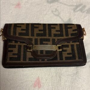 Fendi Brown and Black Logo Clutch